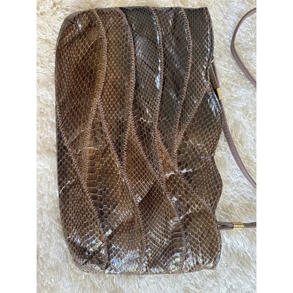 Vintage 70s Sylvia Snakeskin Convertible Clutch Shoulder Bag Brown 11"x7" - Picture 9 of 9